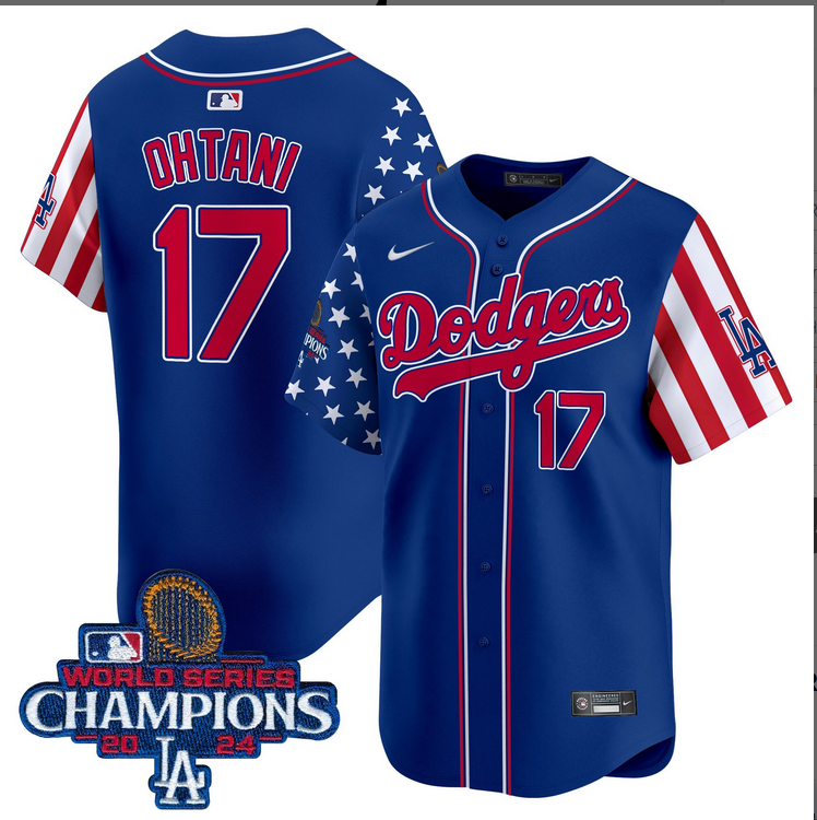 Men MLB Los Angeles Dodgers 17 Ohtani American Style blue 2024 World Series Champions Limited Jersey